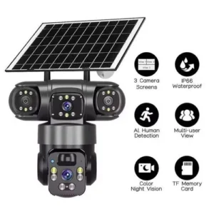 4G Triple Lens Solar CCTV Camera 360 Degrees 12MP Full HD